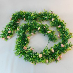 Artificial Flowers Garland | Pink and Peach Roses and Leaves 180cm - R895 GS3A