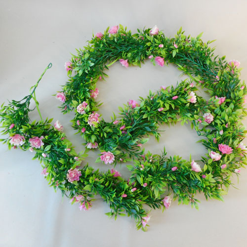 Artificial Flowers Garland | Pink Roses and Leaves 180cm - R897 M2 Artificial Flowers Garland | Pink Roses and Leaves 180cm - R897 M2