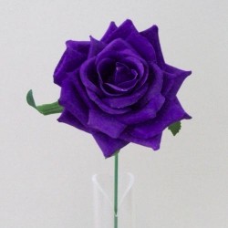 Artificial Silk Rose on Wire Stem Purple 24cm - R465 