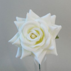 Artificial Silk Rose on Wire Stem Cream 25cm - R876 
