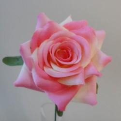 Artificial Silk Rose on Wire Stem Pink and Cream 25cm - R878 M2
