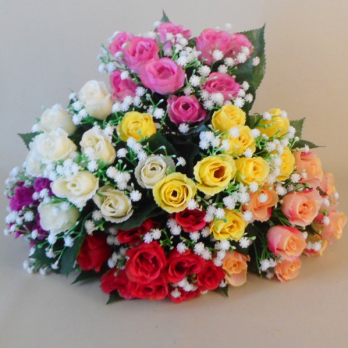 Artificial Rosebuds and Gypsophila Bouquet Cream x 9 29cm - R131 L4