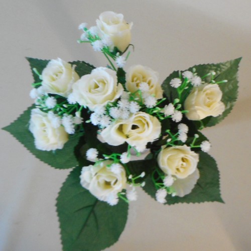 Artificial Rosebuds and Gypsophila Bouquet Cream x 9 29cm - R131 L4