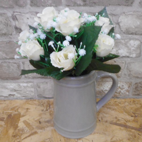 Artificial Rosebuds and Gypsophila Bouquet Cream x 9 29cm - R131 L4