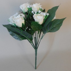 Artificial Rosebuds and Gypsophila Bouquet Cream x 9 29cm - R131 L4