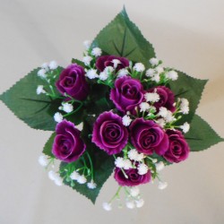 Artificial Rosebuds and Gypsophila Bouquet Dark Pink x 9 29cm - R125 L4