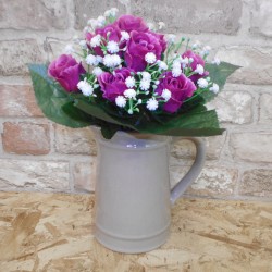 Artificial Rosebuds and Gypsophila Bouquet Dark Pink x 9 29cm - R125 L4