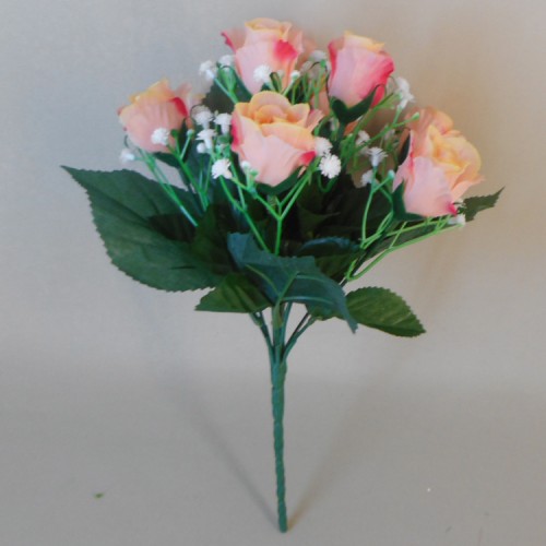 Artificial Rosebuds and Gypsophila Bouquet Peach x 9 29cm - R134 U4 Artificial Rosebuds and Gypsophila Bouquet Peach x 9 29cm - R134 U4