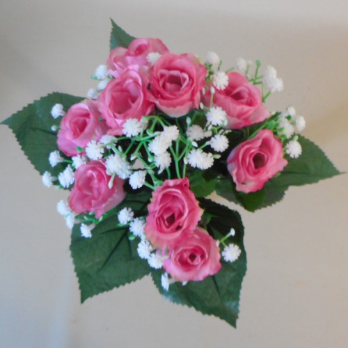 Artificial Rosebuds and Gypsophila Bouquet Pink x 9 29cm - R127 L2