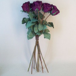 Artificial Roses Bouquet Aubergine Plum 44cm - R733 N3