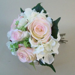 Artificial Roses Hydrangeas and Berries Posy Blush Pink 30cm - R069 HH4