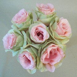 Artificial Roses Posy Pink Green Esperanza 26cm  - R823 BX21