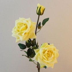 Artificial Roses Spray Lemon Yellow Velvet 72cm - R538 M3