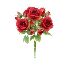 Artificial Roses and Heather Bouquet Red 35cm - R510 L1