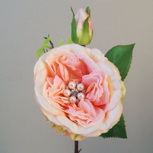 Crystal Gem Cabbage Rose Coral Peach 38cm - R745 JJ2