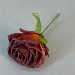 Artificial Rose on Wire Stem Burnt Orange 16cm  | Faux Dried Flowers - R091 Q1