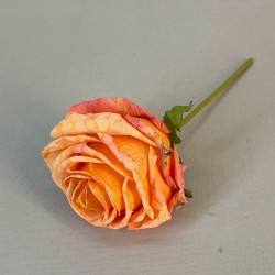 Artificial Rose on Wire Stem Orange 16cm  | Faux Dried Flowers - R077 Q1