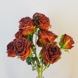 Antique Roses Bush Burnt Orange 45cm | Faux Dried Flowers - R498 I2