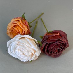 Artificial Rose on Wire Stem Burnt Orange 16cm  | Faux Dried Flowers - R091 Q1