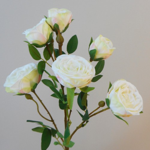 Long Stem Artificial Spray Roses White Green 67cm - R784 