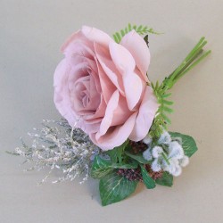 Romance Rose and Leaves Posy Pink 24cm - R768 P3