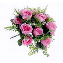 Artificial Roses Bush with Gypsophila Pink 42cm - R542