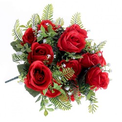 Artificial Roses Bush with Gypsophila Red 42cm - R530