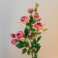 Artificial Flowers Rose Spray 'Paloma' Pink and Cream 9 Flowers 84cm - R067 R3