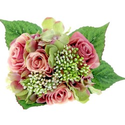 Rose & Hydrangea Bunch - Antique Pink & Green Mix 28cm - R533 O1