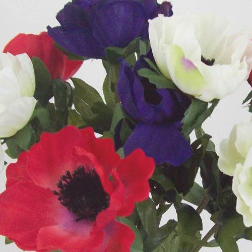 Silk Anemone Posy Red White Purple 25cm - A006 A4