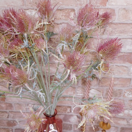 Artificial Eryngium Thistles Sea Holly Red 72cm - E024 F3