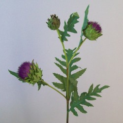 Artificial Thistle and Leaves Spray Purple 69cm - T076 P3