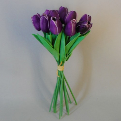 Artificial Tulips Bunch Aubergine Purple 36cm - T038 Q2