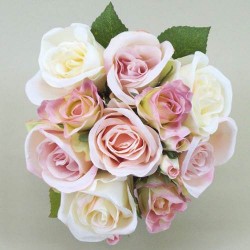 Vintage Silk Rose Bouquet Pink Peach and Cream 25cm - R068 L2