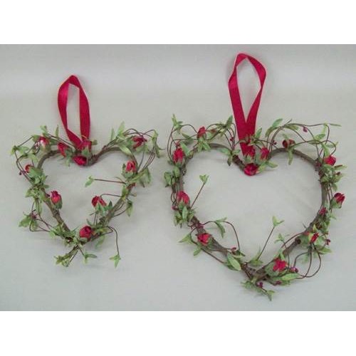 Vintage Rose Bud Heart x 2 Red - R122 BX12