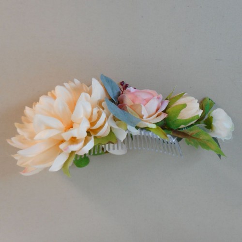 Bowness Faux Flowers Hair Slide Peach Pink - BOW004
