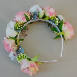 Bowness Faux Flowers Head Band Pink Roses - BOW005