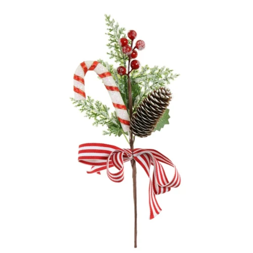 Candy Cane and Ribbon Pick 38cm - X25041 BAY 3A