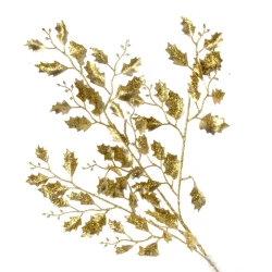 Glitter Christmas Holly Spray Gold 75cm - X22023