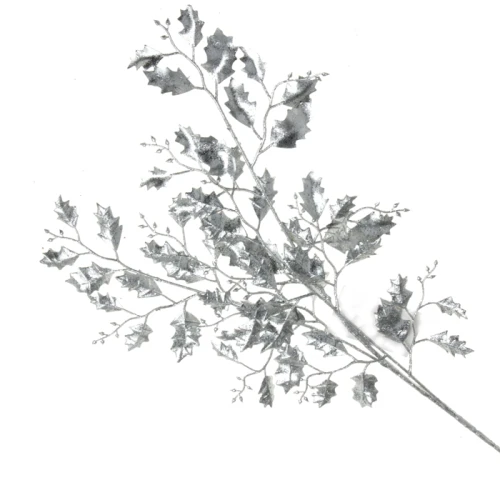 Glitter Christmas Holly Spray Silver 75cm - X22022