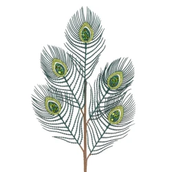 Glitter Peacock Feathers Green 60cm - X21066