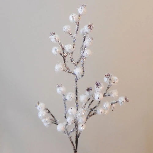 Artificial Snowberries Branch with Glitter Frosting - X21041