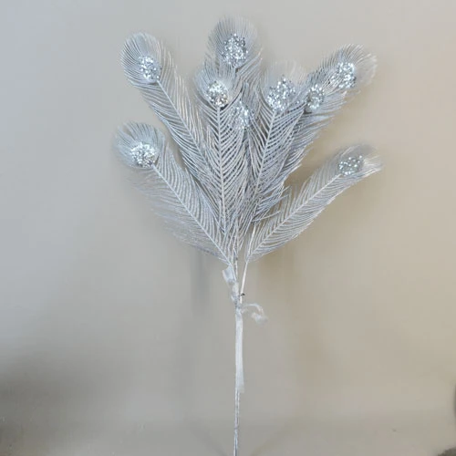 Glitter Peacock Feathers Bundle of 3 Silver - 17X157 