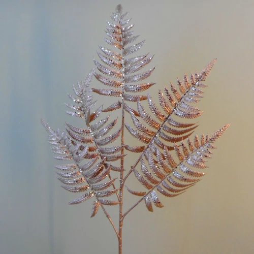Glitter Christmas Fern Spray Rose Gold 66cm - X20058
