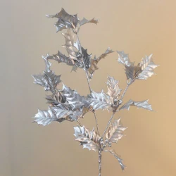 Glitzy Christmas Holly Spray Silver - 18X013