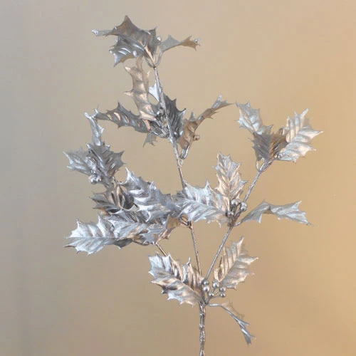 Glitzy Christmas Holly Spray Silver - 18X013