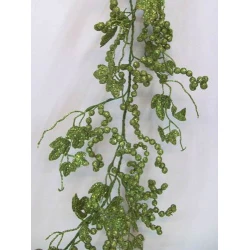 Glitter Leaf and Berry Christmas Garland Lime Green - X099 