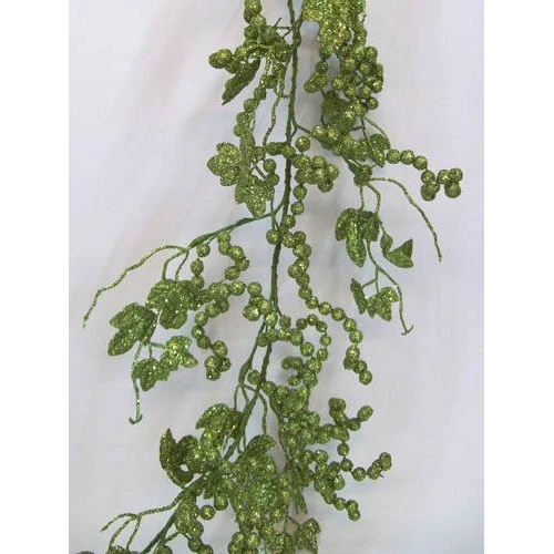 Glitter Leaf and Berry Christmas Garland Lime Green - X099 