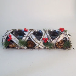 Rustic Birch Trim Christmas Tea Light Holder - 16X047