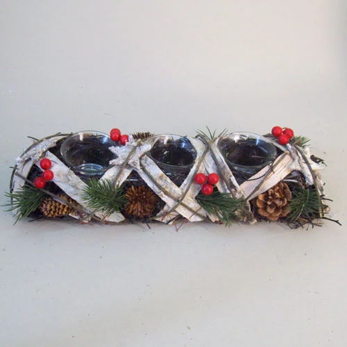 Rustic Birch Trim Christmas Tea Light Holder - 16X047